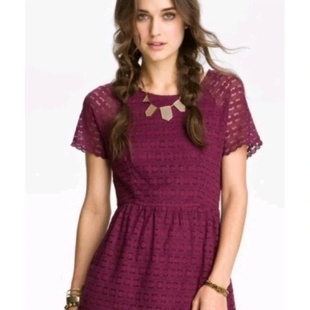 Free People Burgundy Lace Mini Dress‎ Skater Dress Size 2